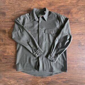 Schnee's Men's L Green Flannel Wool/Polyamide Button-Up Shirt Jacket Pockets